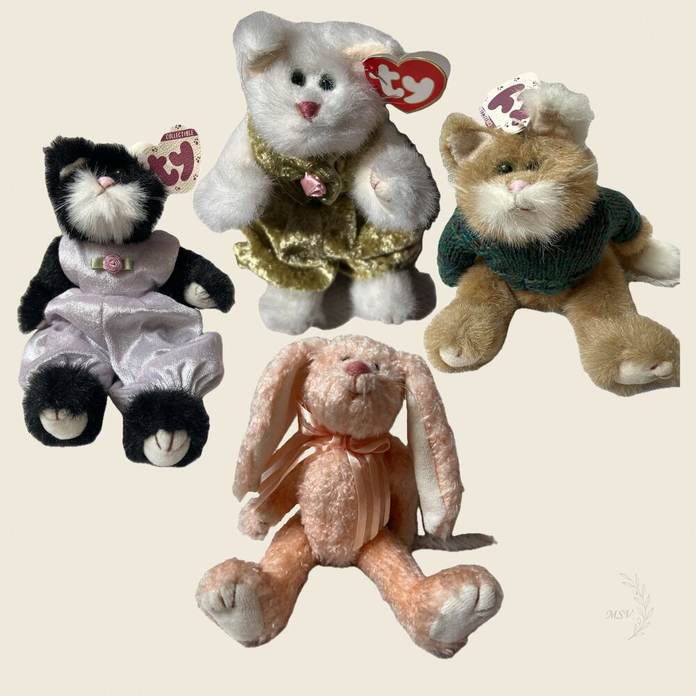 Ty Attic Treasures Cats Bunny Plush Lot Purrcy Pouncer Katrina